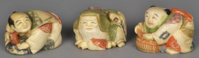 (3) Japanese Polychrome Ivory NetsukeFinely