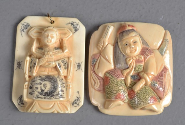  2 Chinese Carved Ivory Polychrome 173715