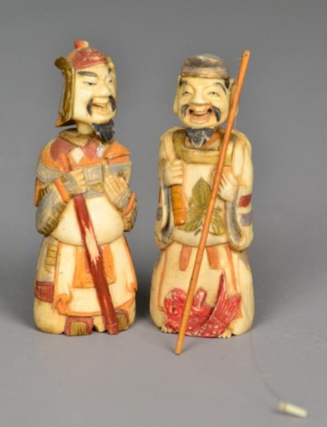 Pr. Chinese Polychrome Ivory Snuff BottlesFinely