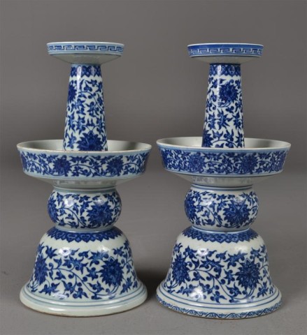 Pair of Chinese B W Porcelain CandlestandsPaif 17373a