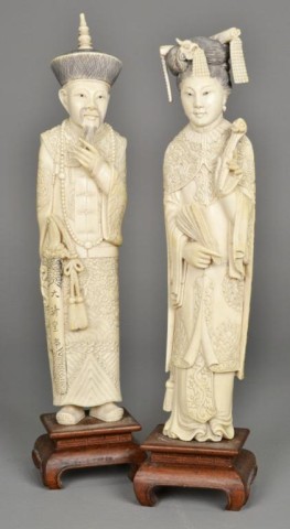 Pair Of Chinese Carved Ivory FiguresBoth