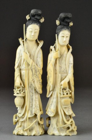 Pr. Chinese Carved Ivory BeautiesBoth