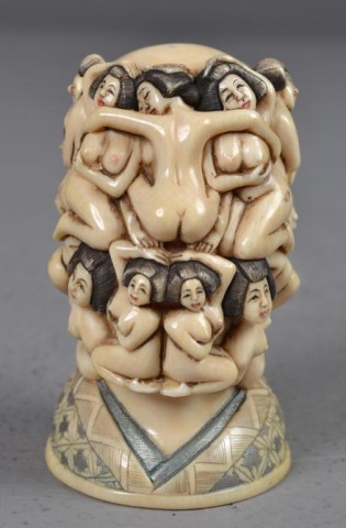 Chinese Carved Ivory Polychrome BustFinely