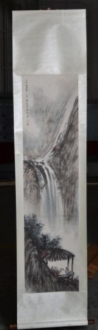 Chinese Silk Scroll Painting signed 1737a7