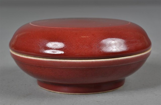 Chinese Red Porcelain Ink BoxCircular 1737c3