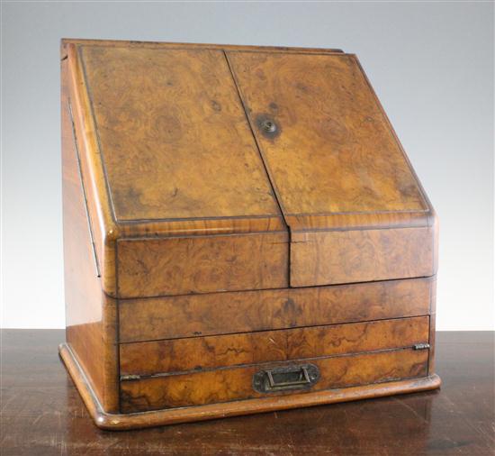 A Victorian burr walnut stationery