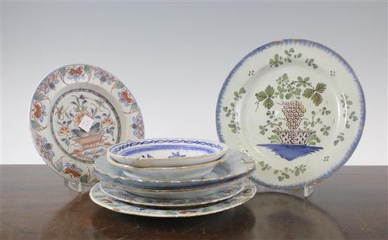 Six English Delft ware plates comprising