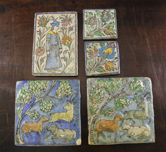 Five Persian pottery tiles late 1738a2