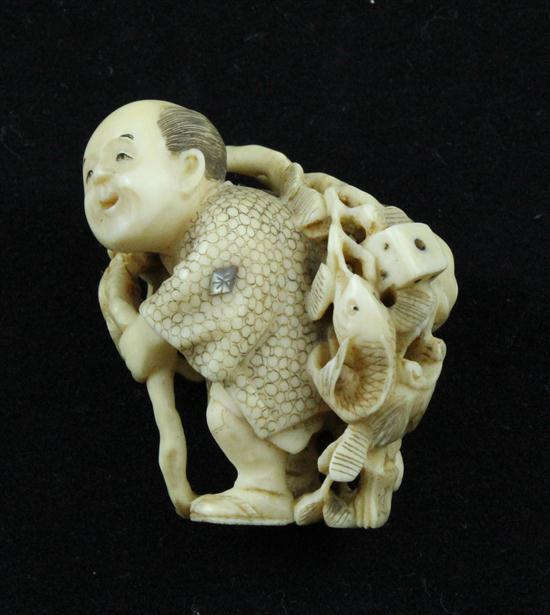 A Shibayama type ivory netsuke carved