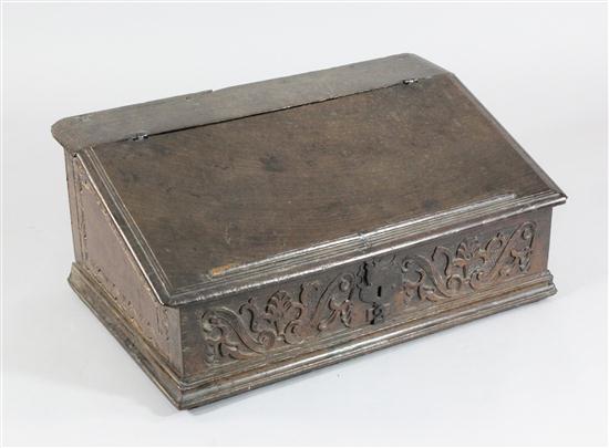 A 17th century oak bible box with 17398e