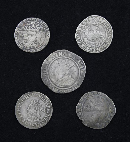 Five 16th century coins; Henry