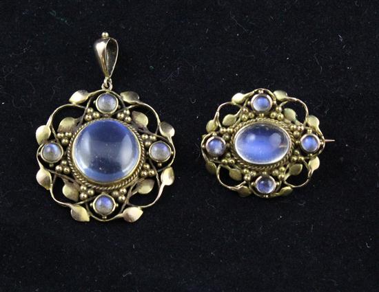 An Edwardian gold mounted moonstone