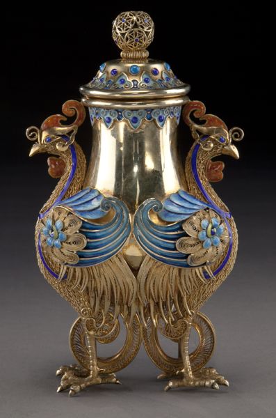 Chinese enamel over silver covered
