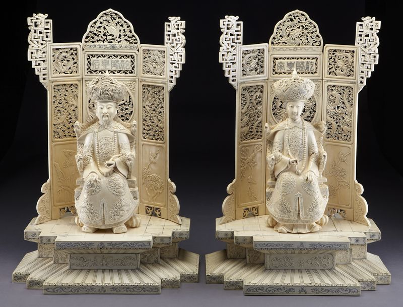 Pr. Chinese carved ivory Emperor and