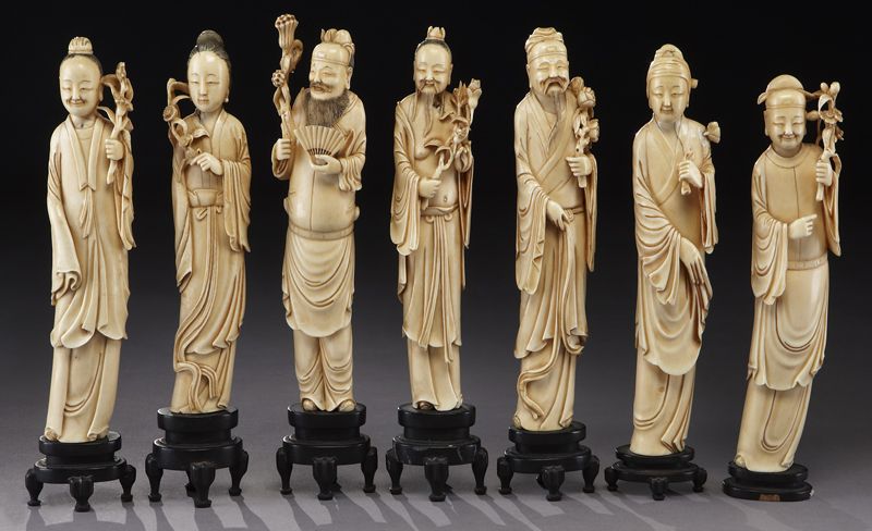  7 Chinese Qing carved ivory God 173bd7