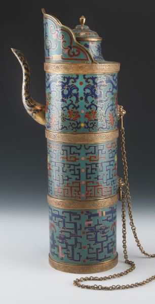 Chinese cloisonne duomu pot depicting