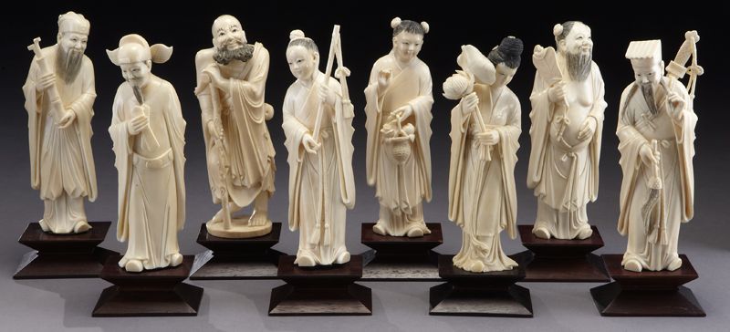 (8) Chinese carved ivory immortals.(International