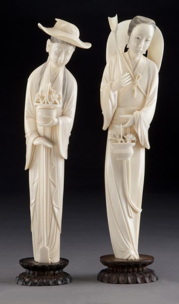 Pr Chinese Qing carved ivory ladies 173bed