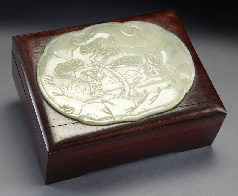 Chinese Qing jade plaque depicting