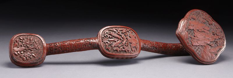 Chinese Qing carved cinnabar ruyi 173bfd