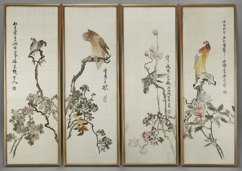 Chinese Shu School four panel embroidery 173bfa