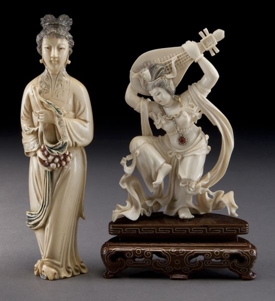 (2) Carved ivory ladies (International