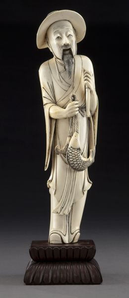 Chinese Qing carved ivory fisherman