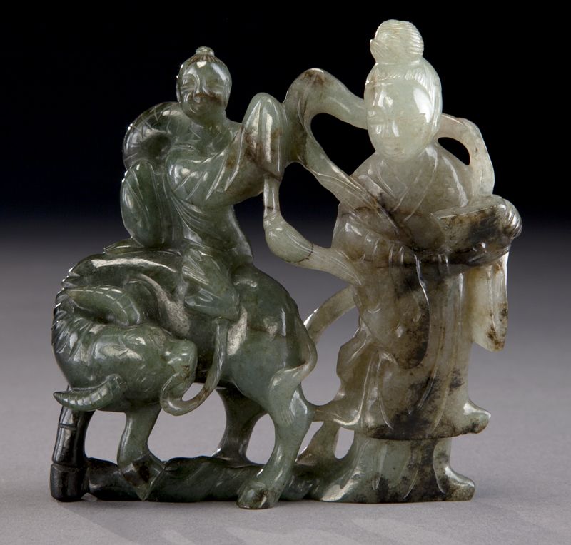 Chinese Qing carved jadeite figuredepicting