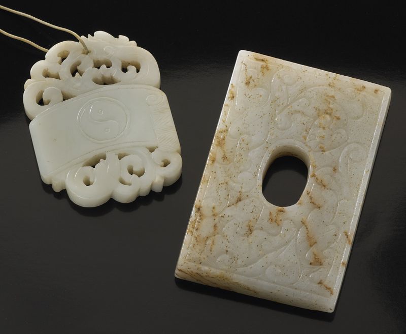 (2) Chinese Qing carved jade plaques