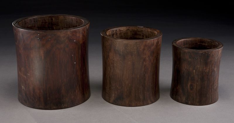 (3) Chinese huanghuali brush pots.Largest: