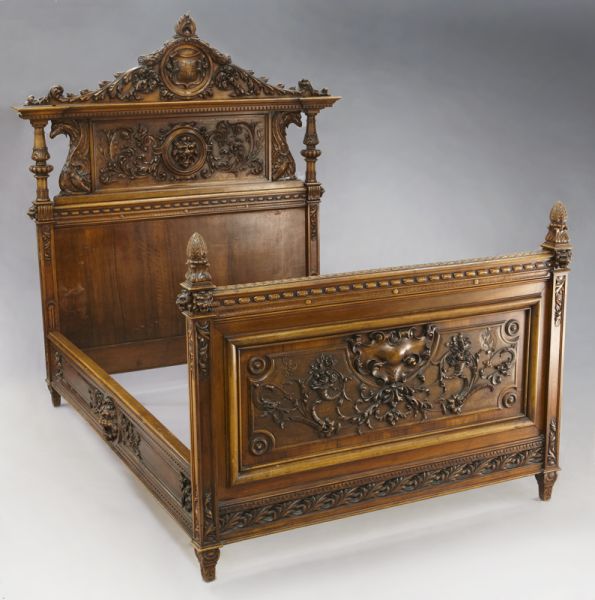Carved walnut Renaissance Revival bedwith