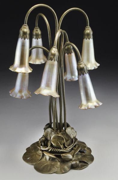 Tiffany bronze seven light lily lamp