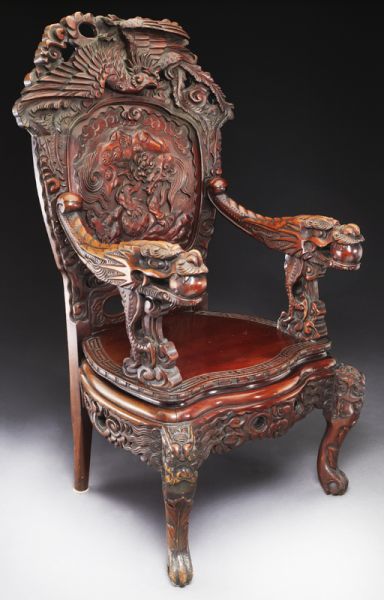 Japanese carved high back armchair 173d06