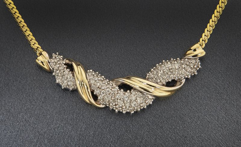 Italian 14K gold and diamond necklaceStamped