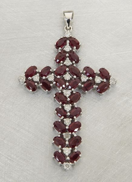 14K gold diamond and ruby cross