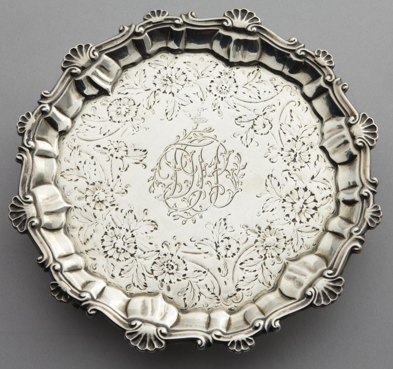 George III sterling silver waiter Ebenezer