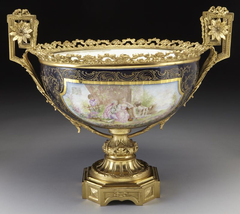 Sevres style porcelain ormolu mounted