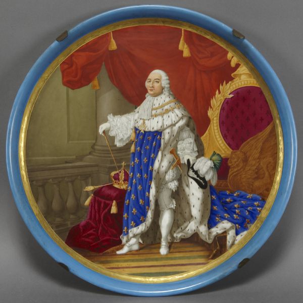 Large Sevres style porcelain chargerdepicting