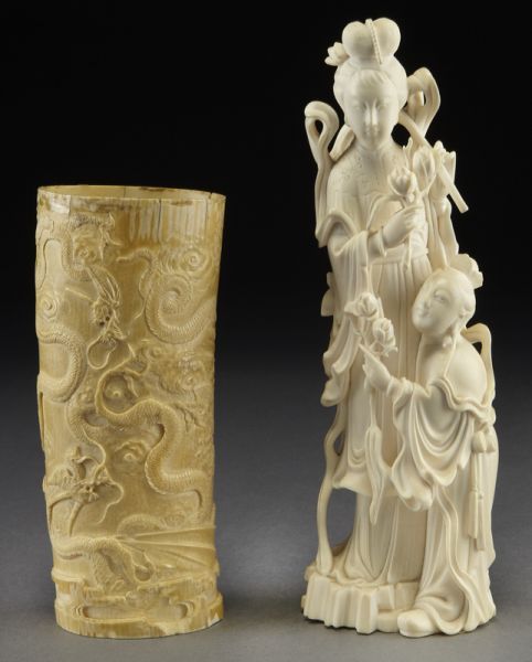  2 Chinese ivory carvings including International 173db8