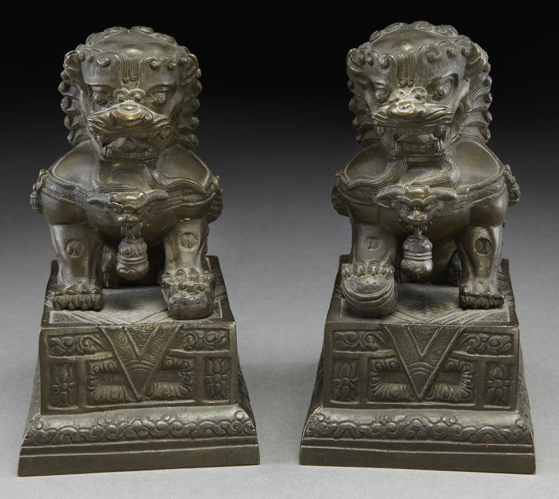 Pr. Chinese Qing bronze foo lions with