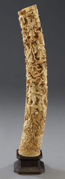 Chinese carved ivory tusk depicting