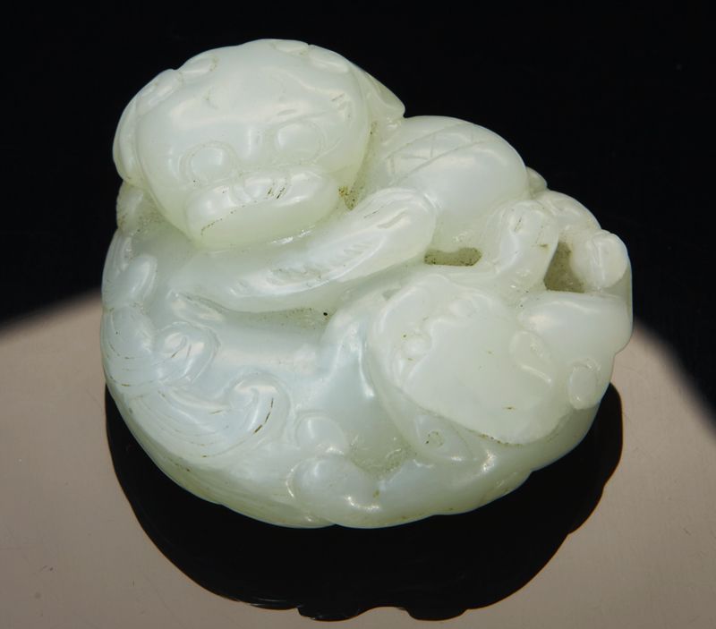 Chinese carved white jade double