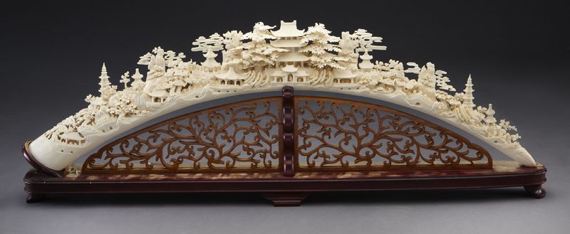 Chinese carved ivory tusk depicting