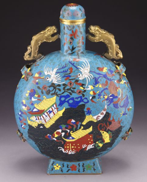 Chinese cloisonne moon flask depictingflowers 173e39