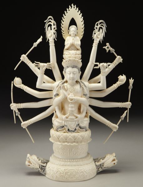 Chinese carved ivory 12-armed Buddha