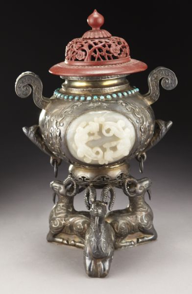 Chinese jade inlaid silver incense 173e50