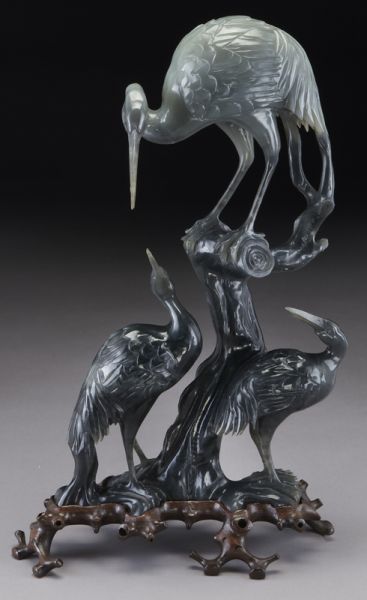 Chinese carved black jade cranes 173eb3