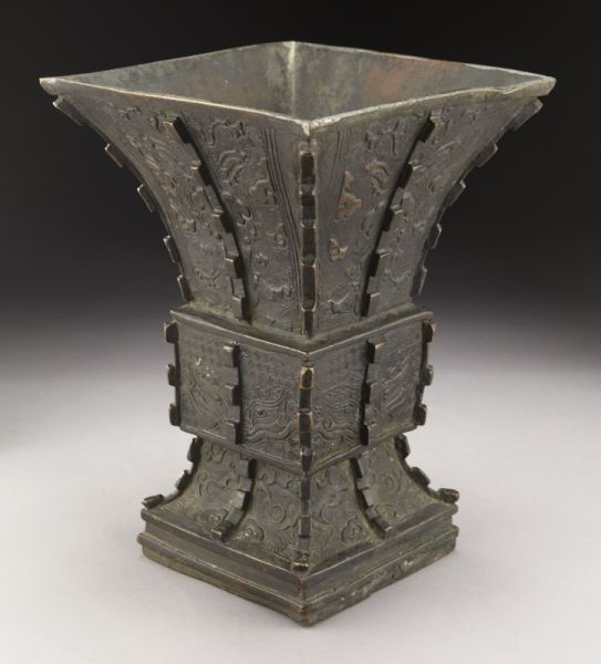 Chinese Qing bronze Gu vase 11 5 H 173eac