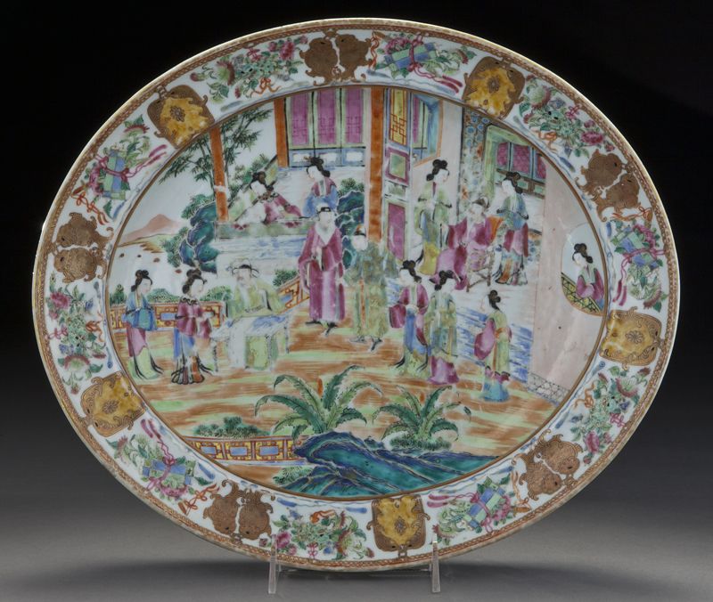 Chinese Qing Rose Canton fish platedepicting