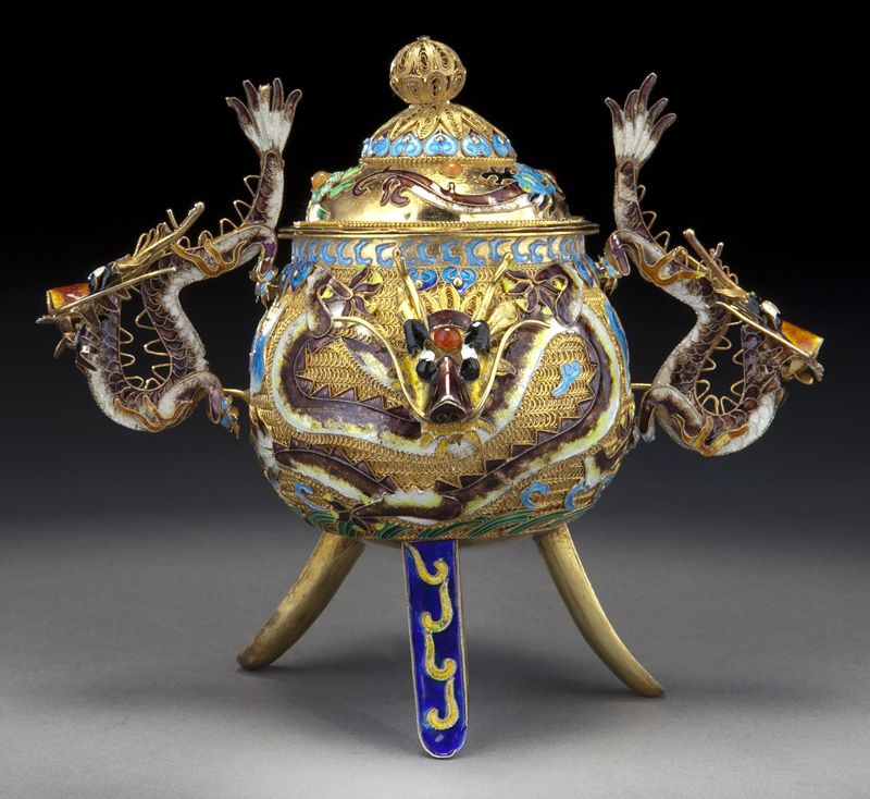 Chinese enamel over silver censer the